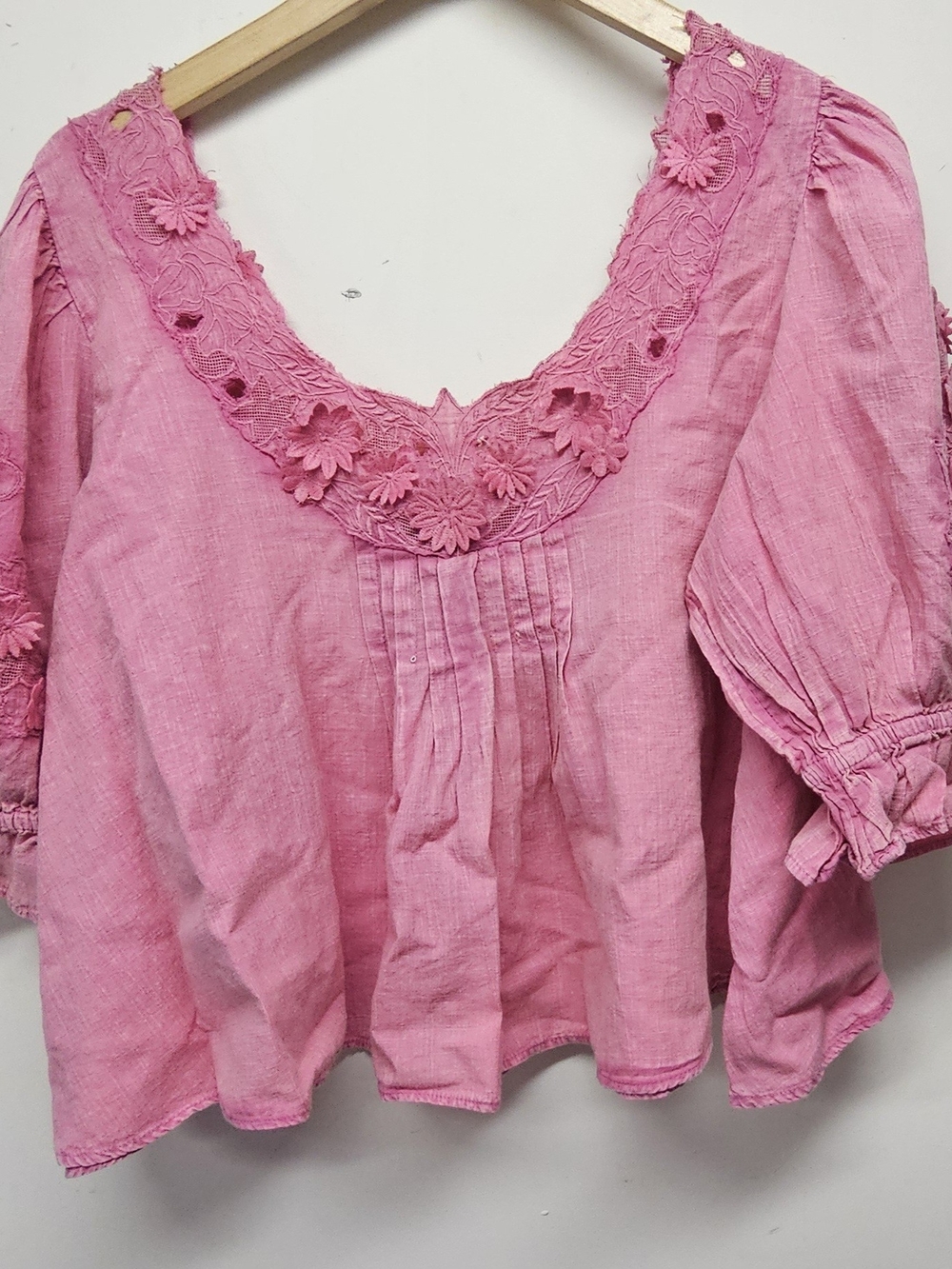 Free People Pink Floral Embroidered V-Neck Tunic